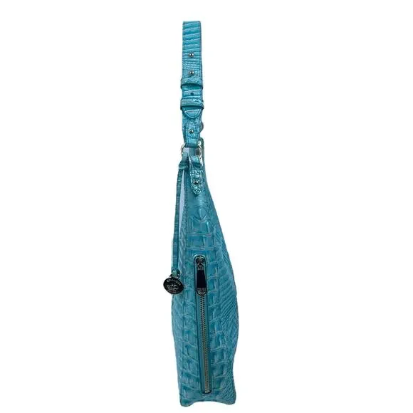 Brahmin Tabitha Melbourne Leather Shoulder Bag Aqua Blue Croc Embossed